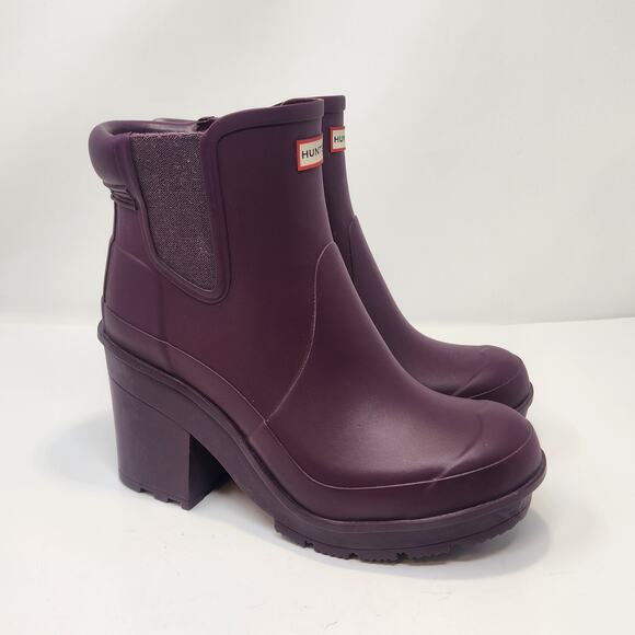 Hunter Shoes - Hunter Original Block Heel Chelsea Boot Bright Plum Women Size 8 Rubber Rare